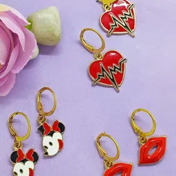 FEMMIBELLA Set of 3 Gold-Plated Quirky Drop Earrings-62