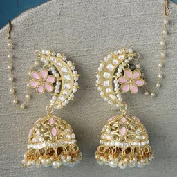 KARATCART Gold Plated Kundan Studded & Beaded Dome Shaped Jhumkas-40