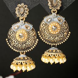 ADIVA Gold-Plated Kundan-Studdded & Pearl Dome-Shaped Jhumkas Earrings-51