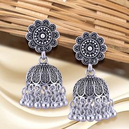 Vighnaharta Rhodium-Plated Floral Shaped Jhumkas-image-23