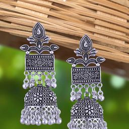 Vighnaharta Rhodium-Plated Floral Jhumkas-image-94