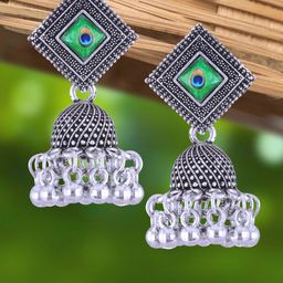 Vighnaharta Rhodium-Plated Floral Shaped Jhumkas-18