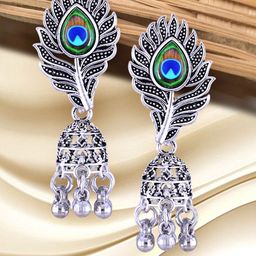 Vighnaharta Rhodium-Plated Floral Shaped Jhumkas-image-24