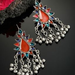PANASH Silver-Toned Oxidized Silver-Toned Enamelled Drop Earrings-picture-35