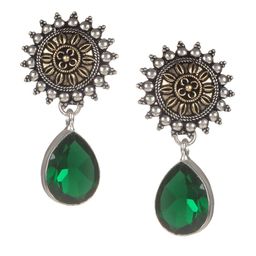 Bamboo Tree Jewels Silver-Plated & Green Floral Drop Earrings-55