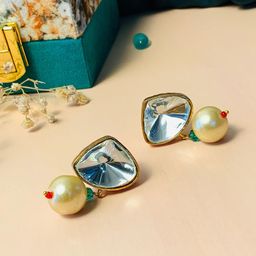 ABDESIGNS Gold Plated Classic Kundan Studded & Beaded Studs Earrings-44