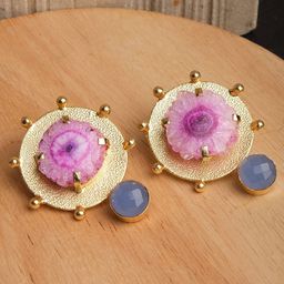 XPNSV Gold-Plated Stone-Studded Drop Earrings-10