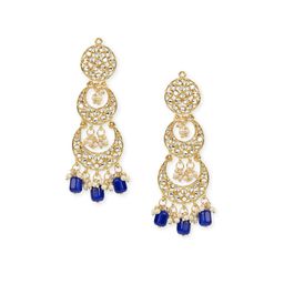 I Jewels Gold-Plated & Blue Crescent Shaped Chandbalis Earrings-image-1