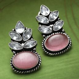 Sanjog Silver-Plated CZ Stone-Studded Contemporary Drop Earrings-31