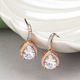 AMI Women Rose Gold Contemporary Cubic Zirconia Drop Earrings-90