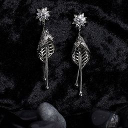 PANASH Silver-Toned Floral Drop Earrings-image-41