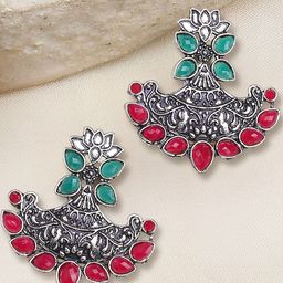 OOMPH Stone-Studded Floral Drop Earrings-46