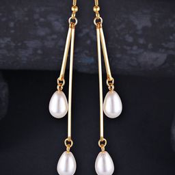 Vighnaharta Gold-Plated Contemporary Pearls Drop Earrings-16