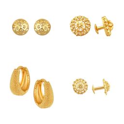 Vighnaharta Set Of 4 Gold-Plated Floral Stud And Hoop Earrings-13