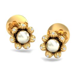 KUBERBOX Dainty Floral 18KT Gold Diamond-Studded Pearl Earrings-2.24 gm-image-54