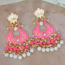 Crunchy Fashion Pink Gold-Plated Classic Chandbalis Earrings-image-46