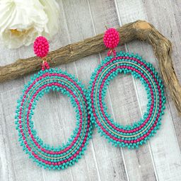 UNIVERSITY TRENDZ Gold Plated Artificial Beads Circular Drop Earrings-10