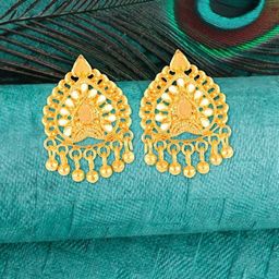 Vighnaharta Gold-Plated Leaf Shaped Studs Earrings-5