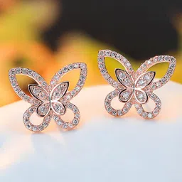 Designs & You Rose Gold Plated American Diamond Studded Studs Earrings-29
