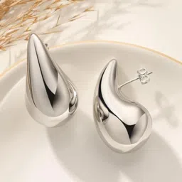 DN Creation Stainless Steel Silver Plated Teardrop Shaped Chunky Studs Earrings-14