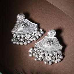 Rubans Silver-Plated Crescent Shaped Oxidised Studs Earrings-17