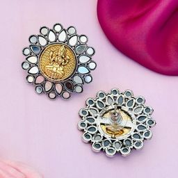 Sangria Silver-Plated Oxidised Artificial Stones Studs-80