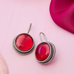 Sangria Silver-Plated Stones Studded Drop Earrings-image-40