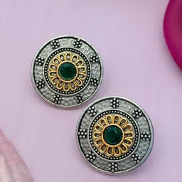 Sangria Silver-Plated Stones Studded Circular Studs Earrings-image-21