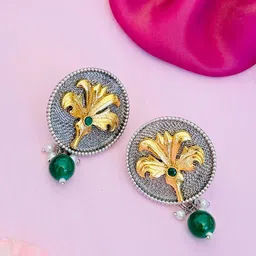 Sangria German Silver-Plated Stones Studded Classic Drop Earrings-image-97