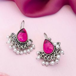 Sangria German Silver-Plated Stones Studded Drop Earrings-39