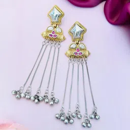 Sangria Silver-Plated Stones Studded Classic Drop Earrings-image-31