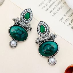 Sangria Silver-Plated Stone-Studded Contemporary Drop Earrings-47