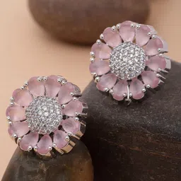 ZENEME Pink Floral Studs Earrings-46