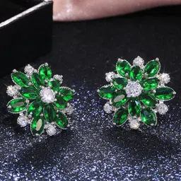 Jewels Galaxy Silver-Plated American Diamond-Studded Floral Studs Earrings-2
