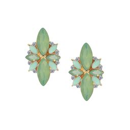 Yellow Chimes Gold-Plated & Green Floral Drop Earrings-image-40
