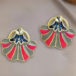 OOMPH Meenakari Kundan Studded Floral Studs Earrings-40