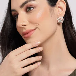 SOHI Pink & White Gold-Plated Floral Studs Earrings-image-27