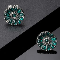 ADIVA Silver-Plated Oxidised Floral Studs Earrings-56