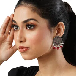 Anouk Silver-Toned Brass-Plated Beaded Floral Drop Earrings-image-54
