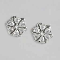 Aadvik Designs Silver-Plated AD Studded Floral Studs Earrings-3