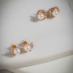 AccessHer Set Of 2 Rose Gold Plated American Diamond Studded Studs Earrings-44