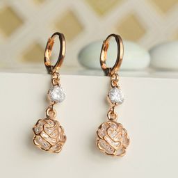 Priyaasi Rose Gold Floral Drop Earrings-image-85