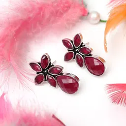 Ozanoo Silver Plated Floral Stud Earrings-image-47