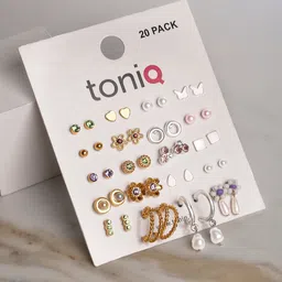 ToniQ Pack of 20 Gold-Plated Floral Studs Earrings-73