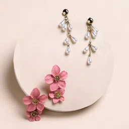 SOHI Set Of 2 Gold Plated Contemporary Drop Earrings-83