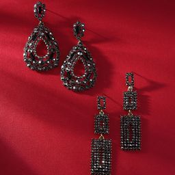 SOHI Set Of 2 Gold-Plated Contemporary Drop Earrings-5
