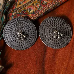 VENI 92.5 Silver-Plated Ghungroo Studded Oxidised Circular Studs Earrings-21