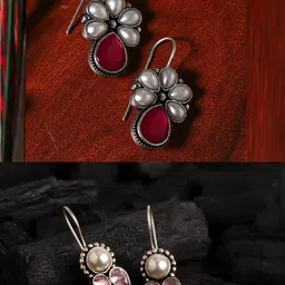 VENI Set Of 2 Silver Plated Oxidised Drop Earrings-13