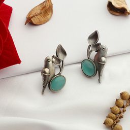 VENI 92.5 Silver Plated Oxidised Drop Earrings-32