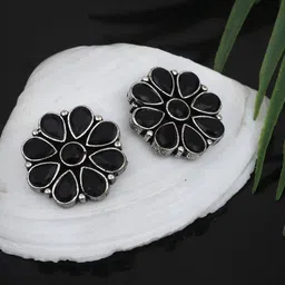 Anvik Silver-Plated Oxidised Contemporary Drop Earrings-67